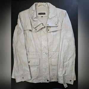 NWT - Leather Guess Silver Moto Jacket - Size XL